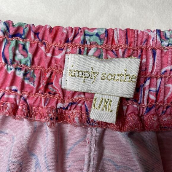 Simply Southern Pink Blue Seashell Print Shorts BlueFringe Hem. Woman's Sz L/XL - Picture 4 of 7